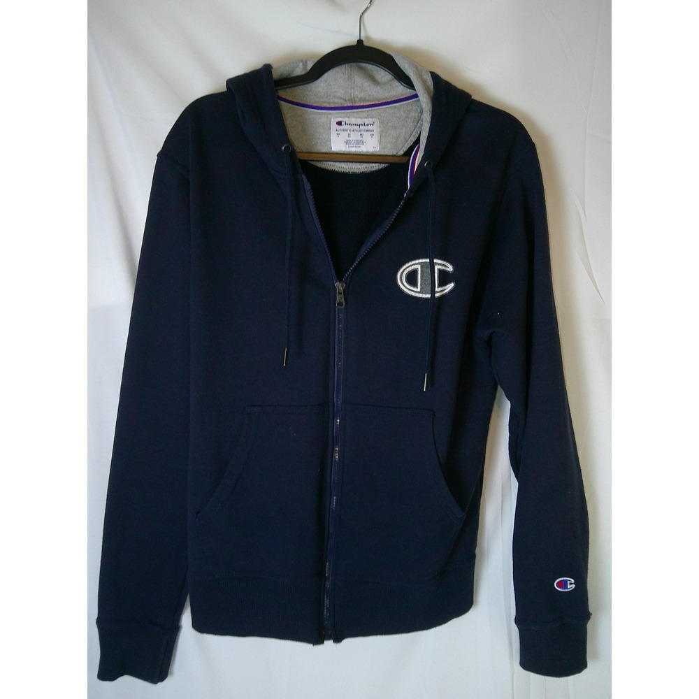 Champion Men Navy Blue Full Zip Hoodie Athletic Wear Logo Size Small